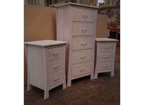 product image for Maddison Five Tier Tallboy WhiteWash + Maddison Three Drawer Bedside
