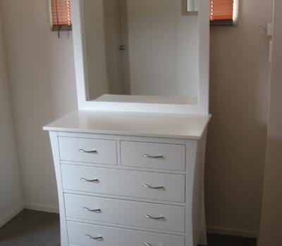 image of Maddison Four Tier Split Chest with Mirror (opt) White Lacquer